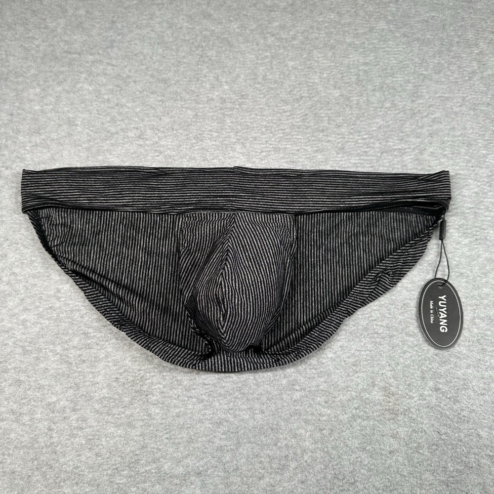 YUYANG Men's Briefs XXL Striped Nylon Polyester Spandex Black-Grey Low Rise NWT